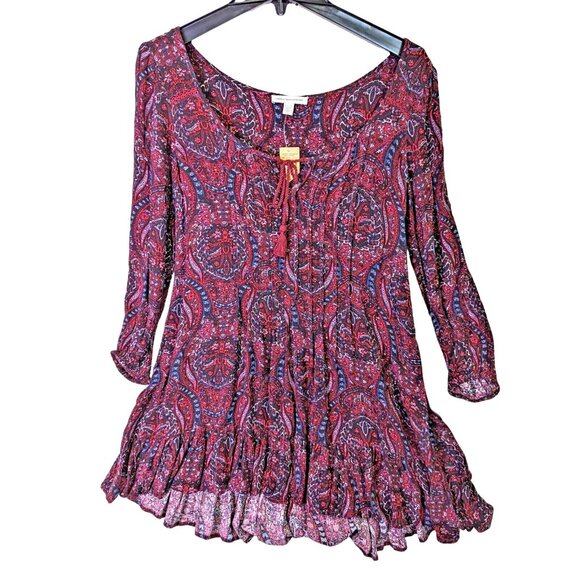 American Eagle Dress Size XXS Woman Red Floral Bohemian Flowy Short Romantic - Picture 1 of 11